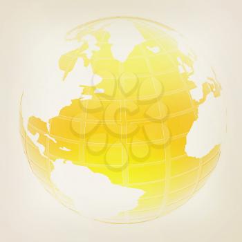 Yellow 3d globe icon with highlights on a white background. 3D illustration. Vintage style.