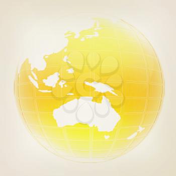 Yellow 3d globe icon with highlights on a white background. 3D illustration. Vintage style.