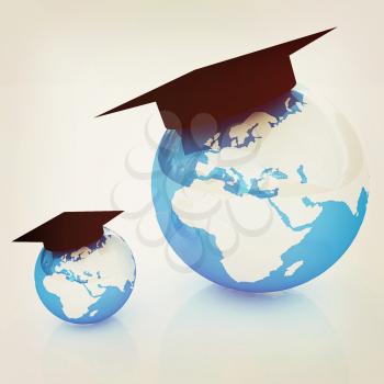 The growth of education. Globally. On a white background. 3D illustration. Vintage style.