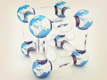 Abstract molecule model of the Earth on a white. 3D illustration. Vintage style.