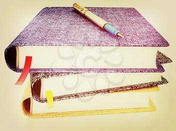 pen on notepad stack on a white background. 3D illustration. Vintage style.