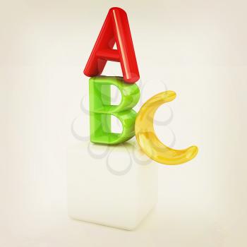 alphabet and blocks on a white background. 3D illustration. Vintage style.