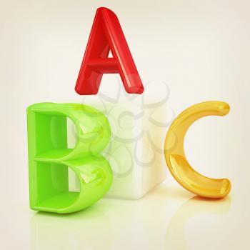 alphabet and blocks on a white background. 3D illustration. Vintage style.