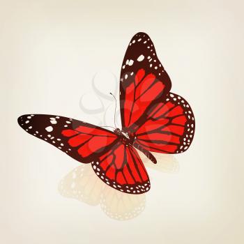 Butterfly on a white background. 3D illustration. Vintage style.