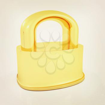 Gold lock 3d model illustration. 3D illustration. Vintage style.