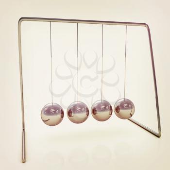 Newton's balls on white background. 3D illustration. Vintage style.