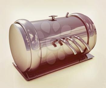 3d Abstract chrome metal pressure vessel. 3D illustration. Vintage style.