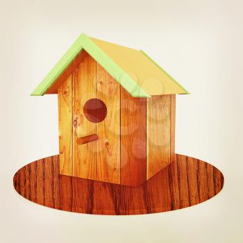 Nest box birdhouse on a white background. 3D illustration. Vintage style.