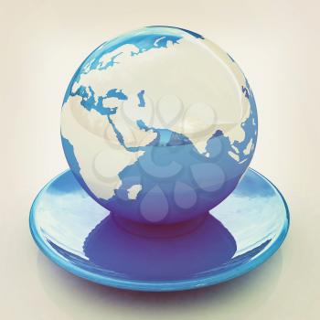  Globe on a saucer on a white background. 3D illustration. Vintage style.