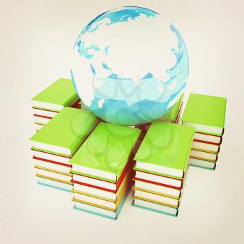 book and earth on a white background. 3D illustration. Vintage style.