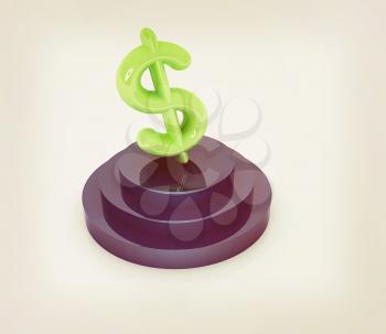 Dollar sign on podium. 3D icon on white background. 3D illustration. Vintage style.