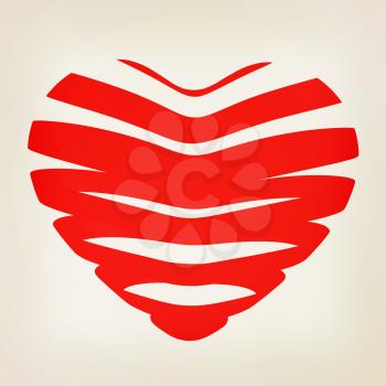 3d beautiful red glossy heart of the bands on a white background. 3D illustration. Vintage style.