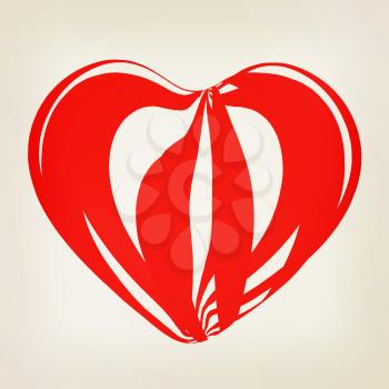 3d beautiful red glossy heart of the bands on a white background. 3D illustration. Vintage style.