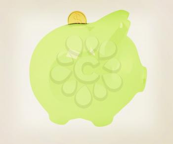 piggy bank and falling coins on white background. 3D illustration. Vintage style.