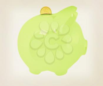 piggy bank and falling coins on white background. 3D illustration. Vintage style.