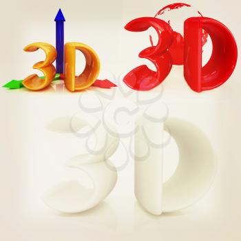 3d text on a white background. 3D illustration. Vintage style.