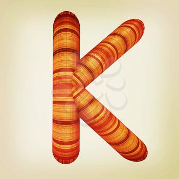 Wooden Alphabet. Letter K on a white background. 3D illustration. Vintage style.