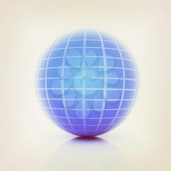 Abstract 3d sphere with blue mosaic design on a white background. 3D illustration. Vintage style.
