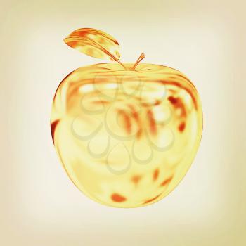 Gold apple isolated on white background. 3D illustration. Vintage style.