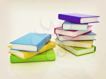 colorful real books on a white background. 3D illustration. Vintage style.