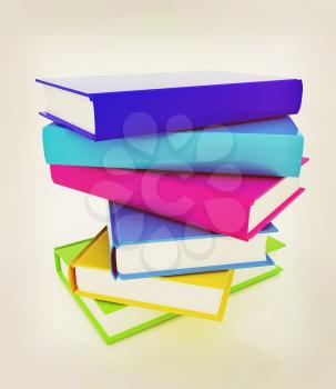 colorful real books on a white background. 3D illustration. Vintage style.