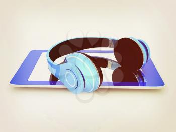 phone and headphones on a white background. 3D illustration. Vintage style.