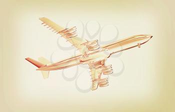 Airplane on a white background. 3D illustration. Vintage style.