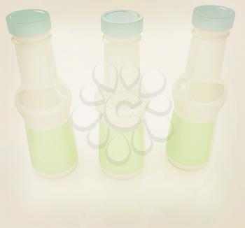 Plastic milk products bottles set on a white background. 3D illustration. Vintage style.