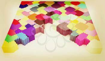 Many-colored puzzle pattern (removable pieces). . 3D illustration. Vintage style.