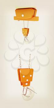 Crane hook on a white background. 3D illustration. Vintage style.