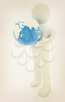 3d man,and earth on a white background. 3D illustration. Vintage style.