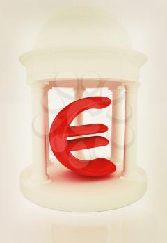 Euro sign in rotunda on a white background. 3D illustration. Vintage style.