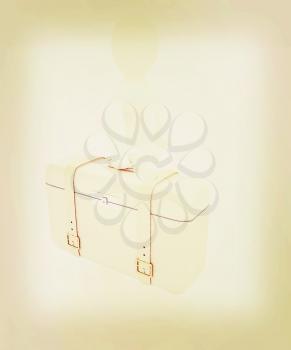 Leather suitcase for travel with 3d man on a white background. 3D illustration. Vintage style.