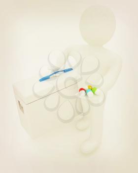 Doctor giving pills on a white background. 3D illustration. Vintage style.