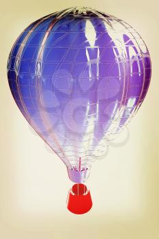 Hot Air Balloons with Gondola. Colorful Illustration isolated on white Background . 3D illustration. Vintage style.