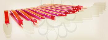 Toothbrushes on a white background . 3D illustration. Vintage style.