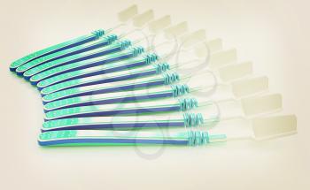 Toothbrushes on a white background . 3D illustration. Vintage style.