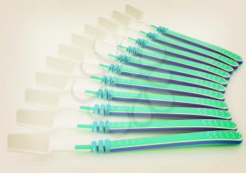 Toothbrushes on a white background . 3D illustration. Vintage style.