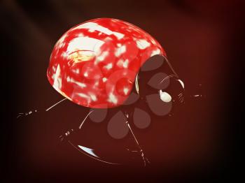 Ladybird on aon a black background. 3D illustration. Vintage style.