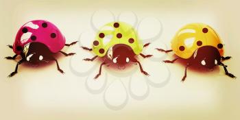 Ladybirds on a white background. 3D illustration. Vintage style.