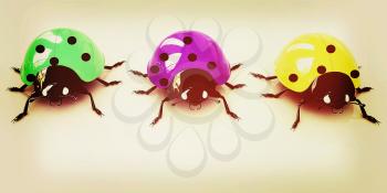 Ladybirds on a white background. 3D illustration. Vintage style.