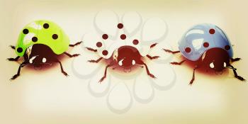 Ladybirds on a white background. 3D illustration. Vintage style.