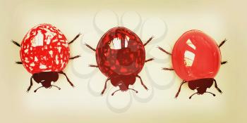 Ladybirds on a white background. 3D illustration. Vintage style.