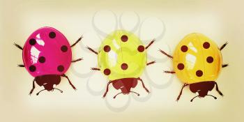 Ladybirds on a white background. 3D illustration. Vintage style.