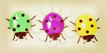 Ladybirds on a white background. 3D illustration. Vintage style.