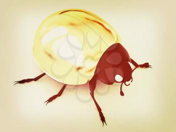 golden beetle on a white background. 3D illustration. Vintage style.