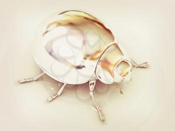 Chrome beetle on a white background. 3D illustration. Vintage style.