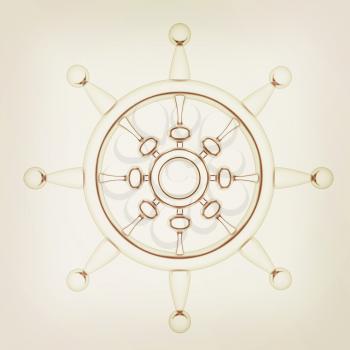 Metal steering wheel on a white background. 3D illustration. Vintage style.