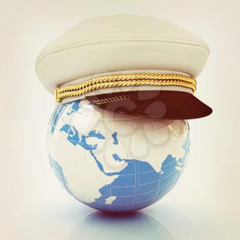 Marine cap on Earth on a white background. 3D illustration. Vintage style.