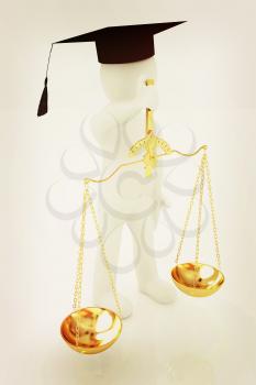 3d man - magistrate with gold scales. Isolated over white . 3D illustration. Vintage style.